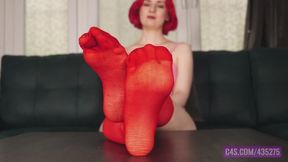 Red Nylon Soles Tease - 4K MP4