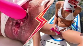 Horny Pussy Can'_t Resist the Vibrator on Her Clitoris and Squirts During Orgasm Outdoors - Alisa Lovely