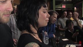Busty Brunette Fucked in Front of a Bar Full of People
