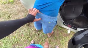 Fucked an accidental stepson on the grass without a saddle, until the cum was hot
