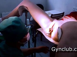 Full gyno exam gerl on gyno chair