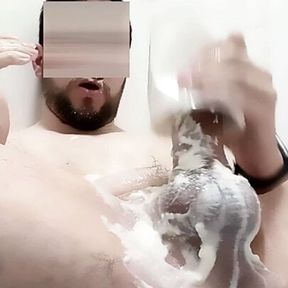 Big UNCUT cock MASTURBATED - Gay Sub Slave used EATING YOGURT mixed with CUM and PISS