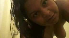 Delightful Mexican brown skin hottie in the shower room
