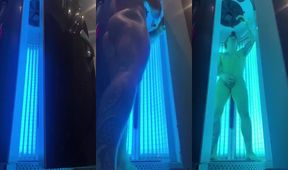 Sunbed Wanking british lad with phat ass and big dick