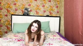 ”Stripping & playing with a new dildo”