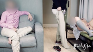 Hubby watches a fan fucks his wife. DP with anal plug. Cuckold creampie cleanup fantasy.