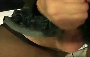 Crossdresser sissy ripping pantyhose with cumshot. CD trap