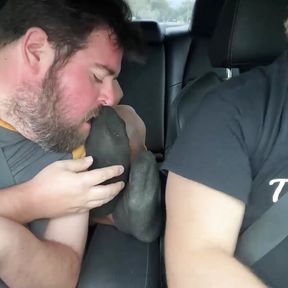 Latino dude foot worshipped and licked while driving