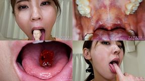 Natuki Takeuchi - Showing inside cute girl&#039;s mouth, chewing gummy candys, sucking fingers, licking and sucking human doll, and chewing dried sardines