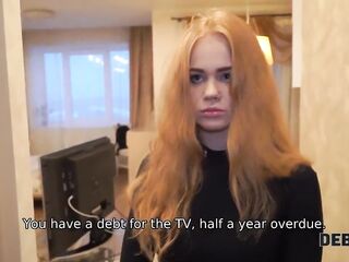 DEBT4k. Perfectly looking ginger gets rid of debts after sexy sex