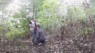 Mature bear couple fucking bareback in the woods
