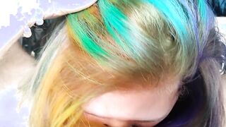 Rainbow haired pixie pawg give beautiful quickie fellatio while she is supposed to be working