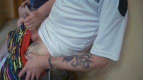 Caught jerking off and helped to cum