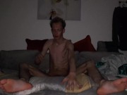 Very skinny teen shows off his ribs and flexibility at night