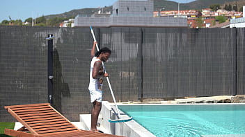 Cuck Husband DPs Horny Slut Wife with Pool Cleaner in Interracial Threesome GP2037