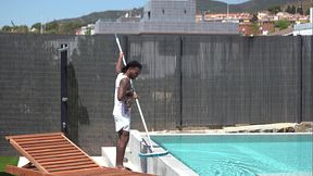 Cuck Husband DPs Horny Slut Wife with Pool Cleaner in Interracial Threesome GP2037