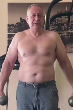 Fit Old Man Masturbating After Workout