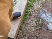 Handsfree peeing in the backyard