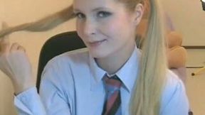 Wondrous cute and slutty webcam blond head in uniform goes solo