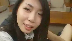 Foxy and dark haired japanese  is doing handjob