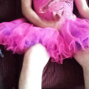 Adorable pink prom dress causes cum to spew out