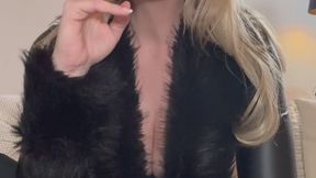 Stepmom smoking in leather and strapon JOI
