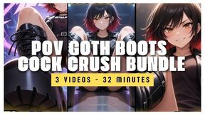 [32min] Giantess Goth Boot Domination Bundle - 3 Clips of Worship, Cock Crush & Bootjob