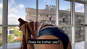 Friends watching us fucking near on the bed