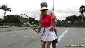 Fine and horny blonde milf on the tennis court picked up for crazy fuck