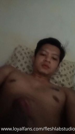 Tatted Filipino Twink Edges His Fat Cock on Hotel Bed Until He Explodes
