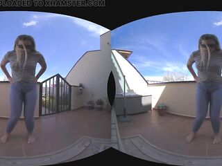 VR movie Cutie Pissing outdoor in jeans