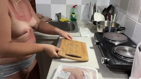 Zara Is Cooking in the Kitchen Topless