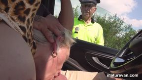 Police officer watches couple