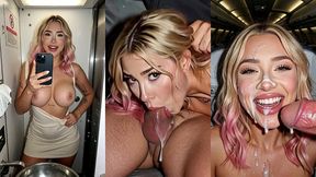 vlog en el aeropuerto : hermosa chica rubia de tetas grandes nos muestra como se va colocando cachonda y se masturba el cono hasta entrar al avion y follar con su marido - (ai)