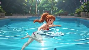 AI Girl Sensually on the Pool - Studio Ghibli Style