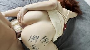 Curvy redhead gives surprise anal massage and deepthroat blowjob