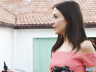 Black Nicole Kitt and her bff Lucy Lotus have a fun their outdoor photoshoot.When the photographer Natalie Brooks asks 'em to kiss they go wild