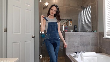 Sage Eldritch Wetting Blue Jean Overalls & Panties