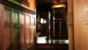 Masked slut with big boobs and stockings rides a good cock on stairs