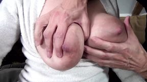 Huge tits brunette gets smashed in her shaved pussy
