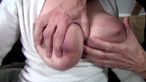 Huge tits brunette gets smashed in her shaved pussy
