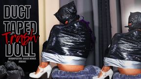 Duct Taped TRASH Doll - PLASTIC BAG HOOD OPEN MOUTH GAG MUMMIFIED OBJECTIFICATION BONDAGE IN 4K