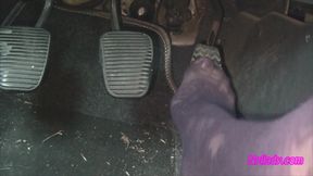 Nyllady's Footjob to Gearshift and Wheel in Patterned Pantyhose