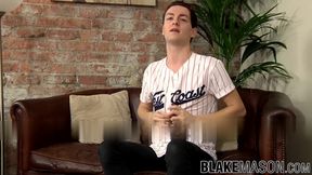 Young British man wanking off hard after the interview