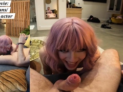 My pink-haired sissy slut caged sucks my cock deep