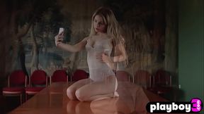 Petite blonde teen model exposed hot posing and babe enjoyed striptease