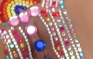 Naked blonde gets bedazzled during money talks stunt