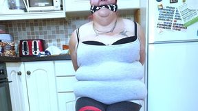 Miss M completely bound and gagged on kitchen floor