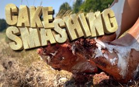 Smashing a cake with my feet
