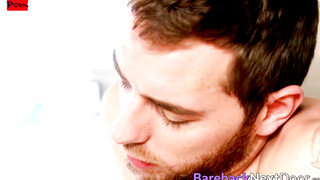 Bearded muscular stud barebacks his gay jock buddy